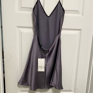 ZARA Silver Satin Mini Slip Dress Chemise New Small